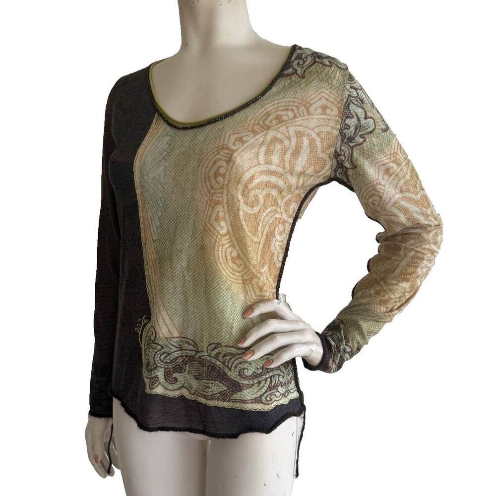 2026 Deux Mille Vingt Six Vintage Y2K Wool Blend Long Sleeve Art to Wear Top - Picture 3 of 8